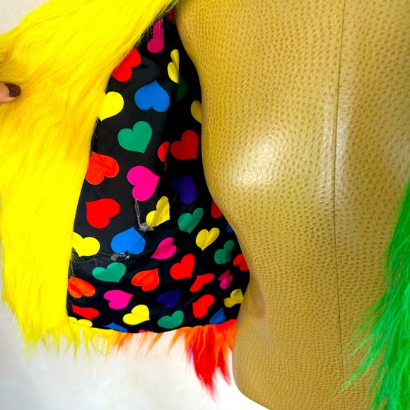 Dolls Kill Club Exx Live Out Loud Faux Fur Coat Pride jacket Size Small NWOT - Picture 4 of 5